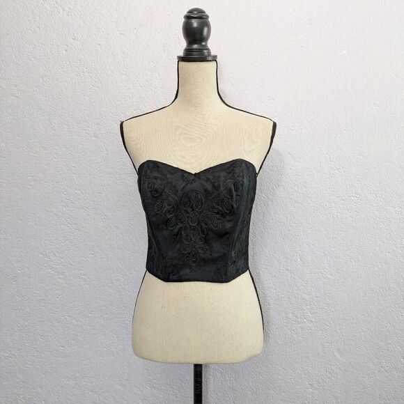 Vintage Victoria's Secret Gold Label black lace beaded overbust corset top - Picture 2 of 4